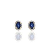 18KT Yellow Gold Blue Sapphire And Diamond Earrings