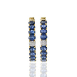 18KT Yellow Gold Sapphire And Diamond Round Hoop Earrings