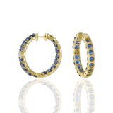 18KT Yellow Gold Sapphire And Diamond Round Hoop Earrings