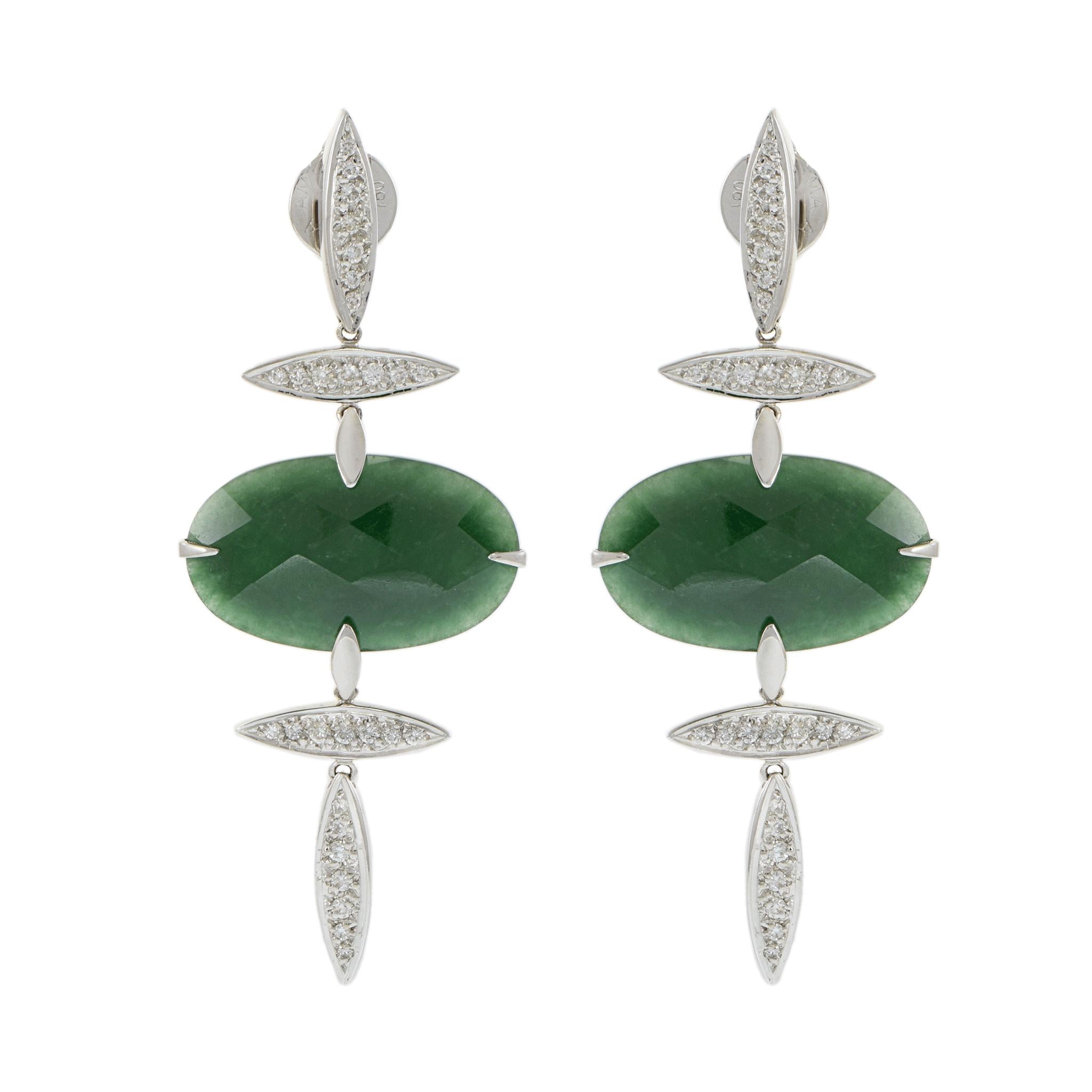 Estate 18KT White Gold Carla Amorim Jade and Diamond Drop Earrings