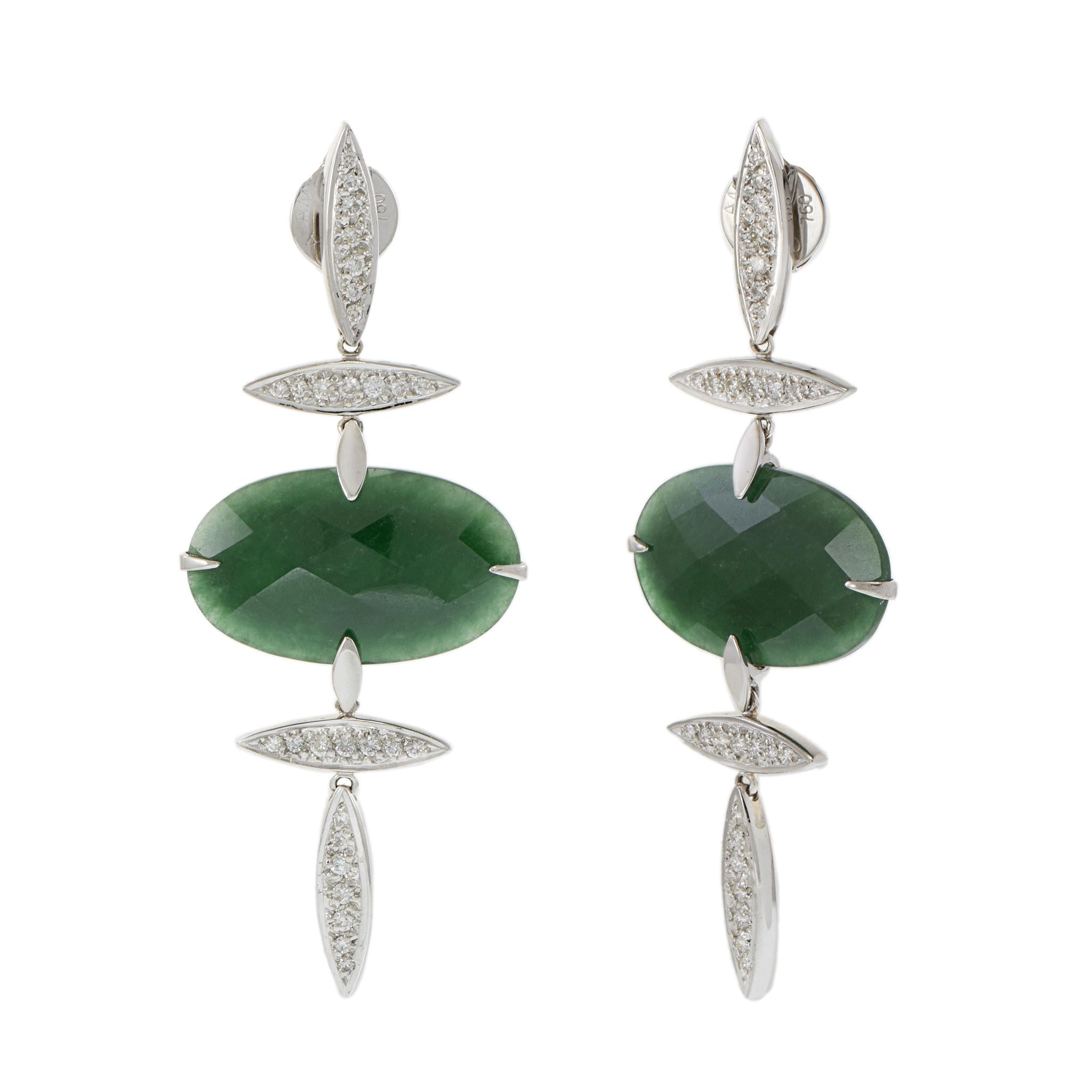 Estate 18KT White Gold Carla Amorim Jade and Diamond Drop Earrings