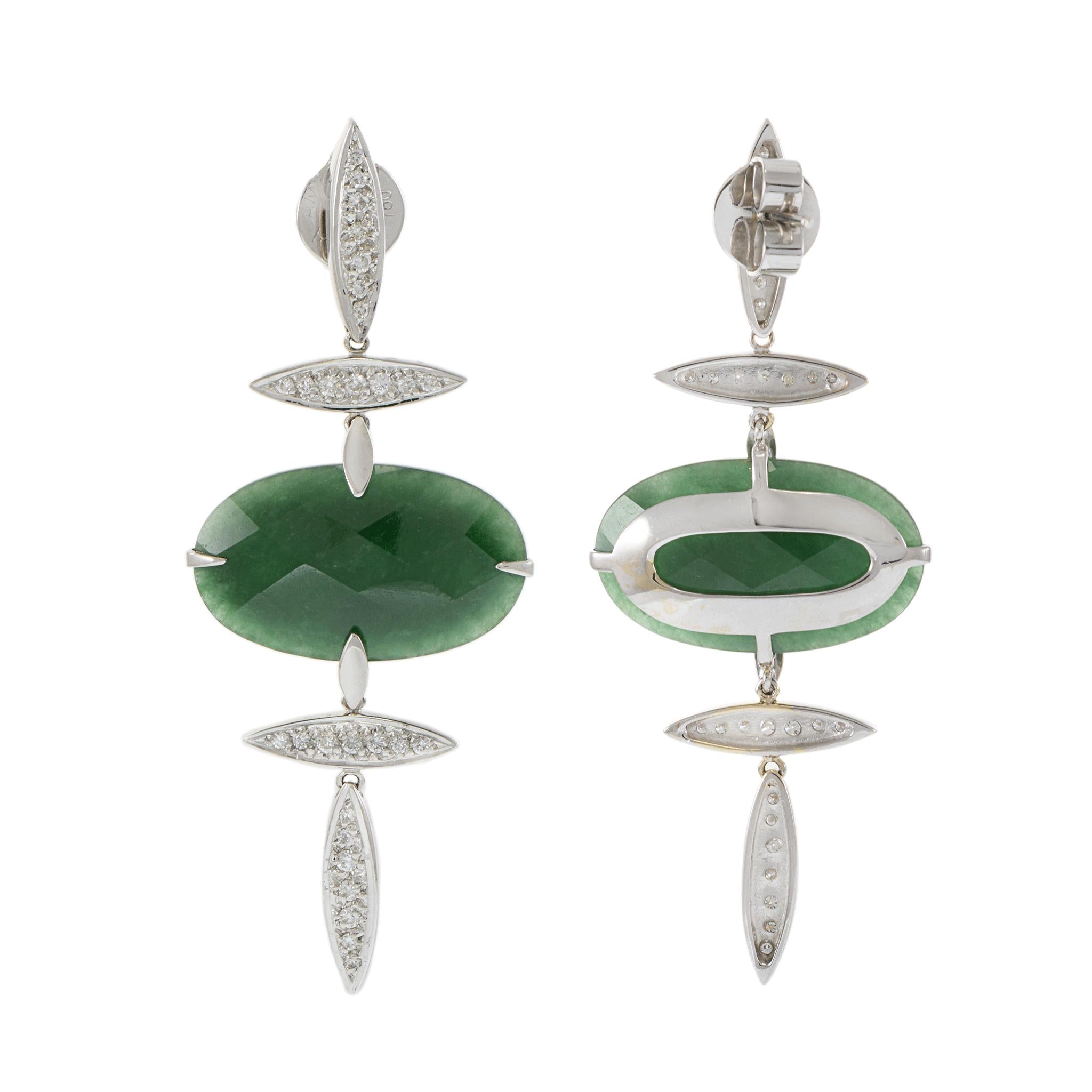 Estate 18KT White Gold Carla Amorim Jade and Diamond Drop Earrings