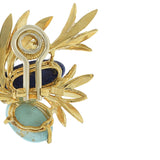 Vintage 18KT Yellow Gold Lapis Lazuli, Turquoise, and Diamond Floral Earrings