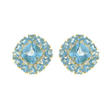 18KT Yellow Gold Blue Topaz and Diamond Square Earrings