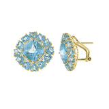 18KT Yellow Gold Blue Topaz and Diamond Square Earrings