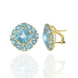 18KT Yellow Gold Blue Topaz and Diamond Square Earrings