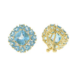 18KT Yellow Gold Blue Topaz and Diamond Square Earrings