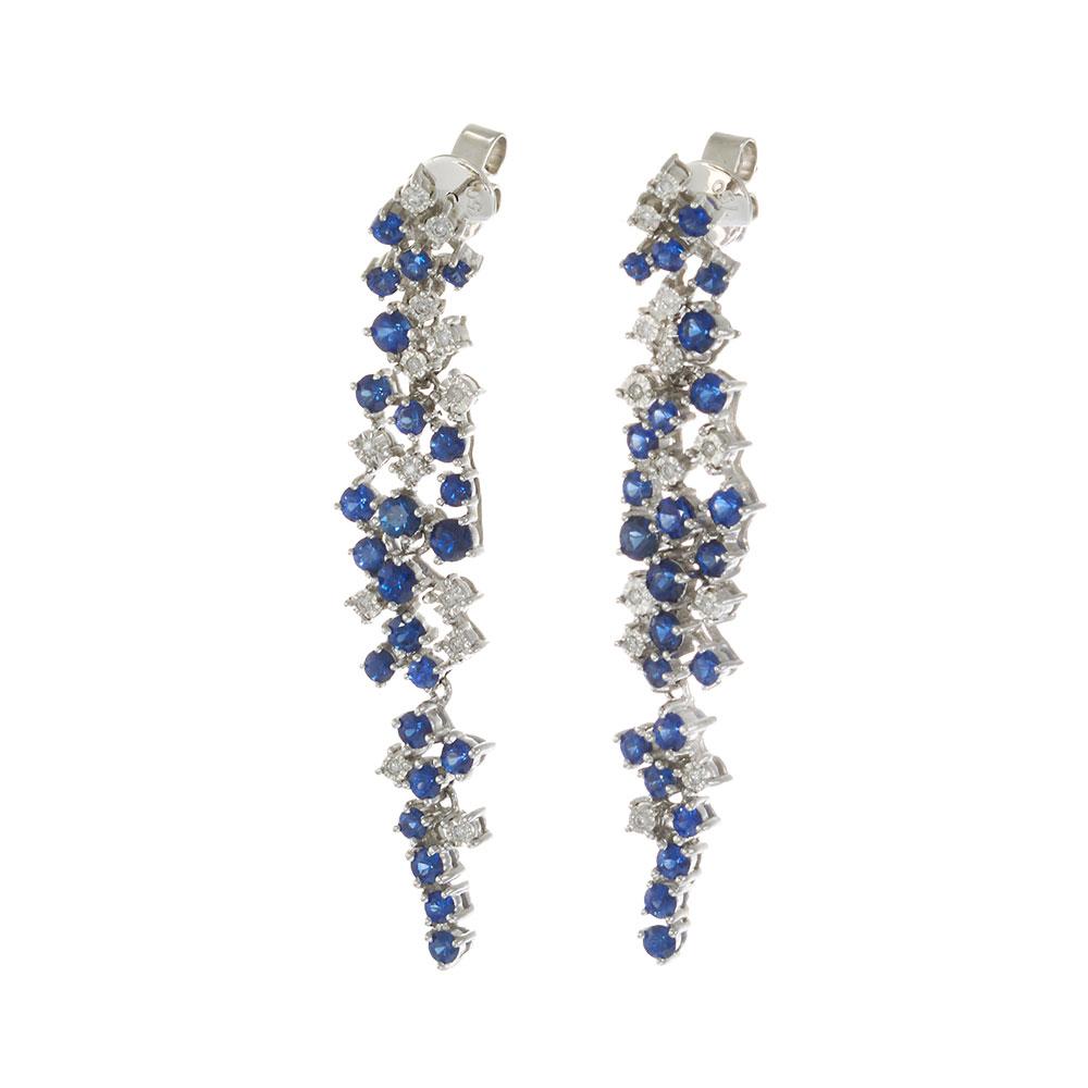 18KT White Gold Sapphire and Diamond Hanging Earrings