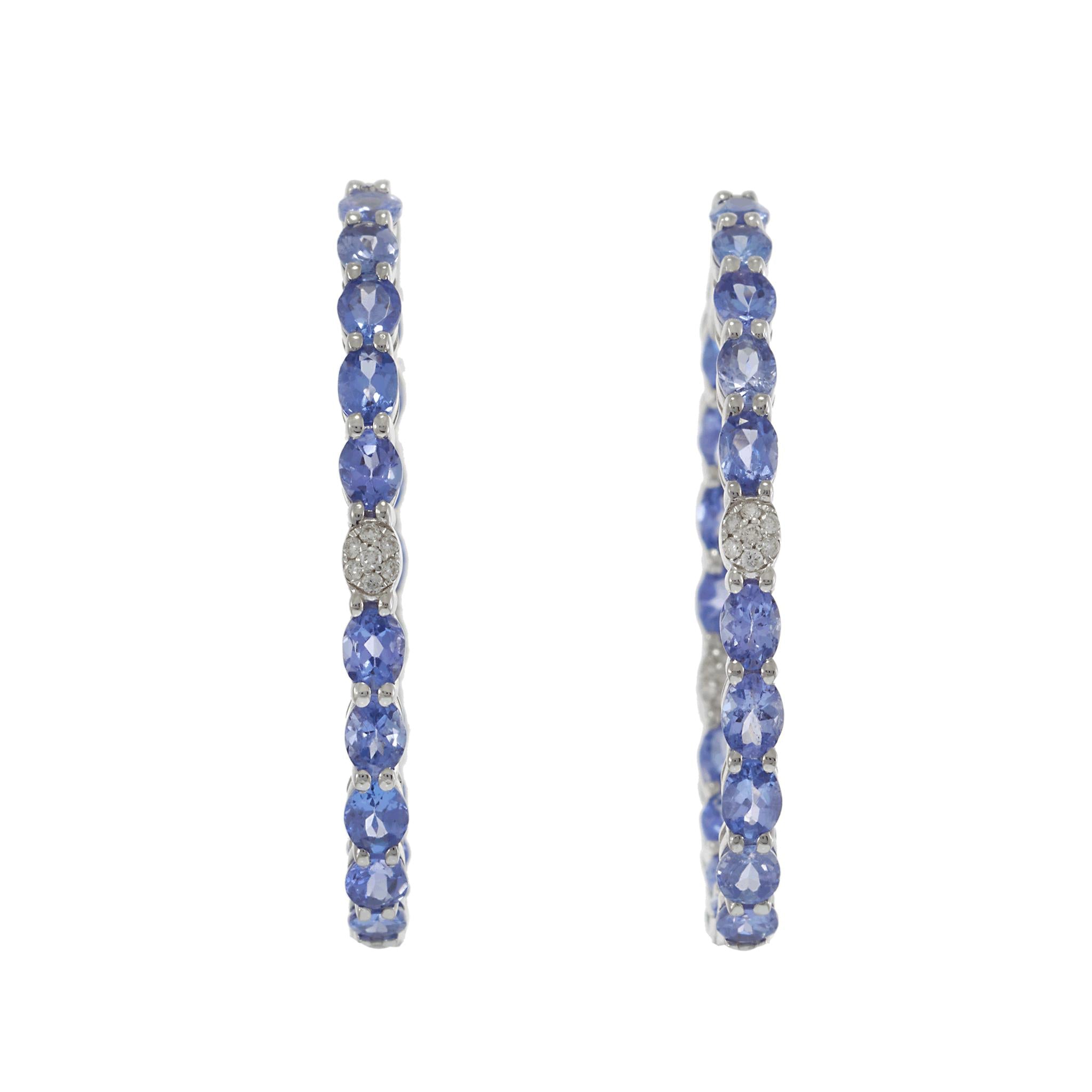 18KT White Gold Oval Tanzanite and Diamond In-and-Out Hoop Earrings