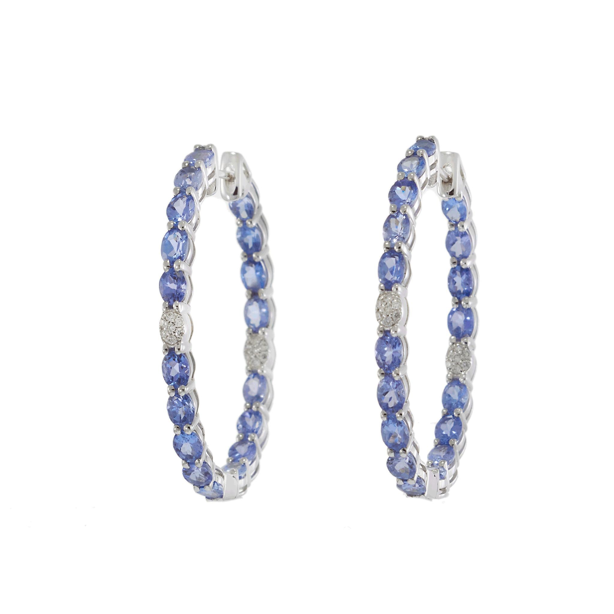 18KT White Gold Oval Tanzanite and Diamond In-and-Out Hoop Earrings