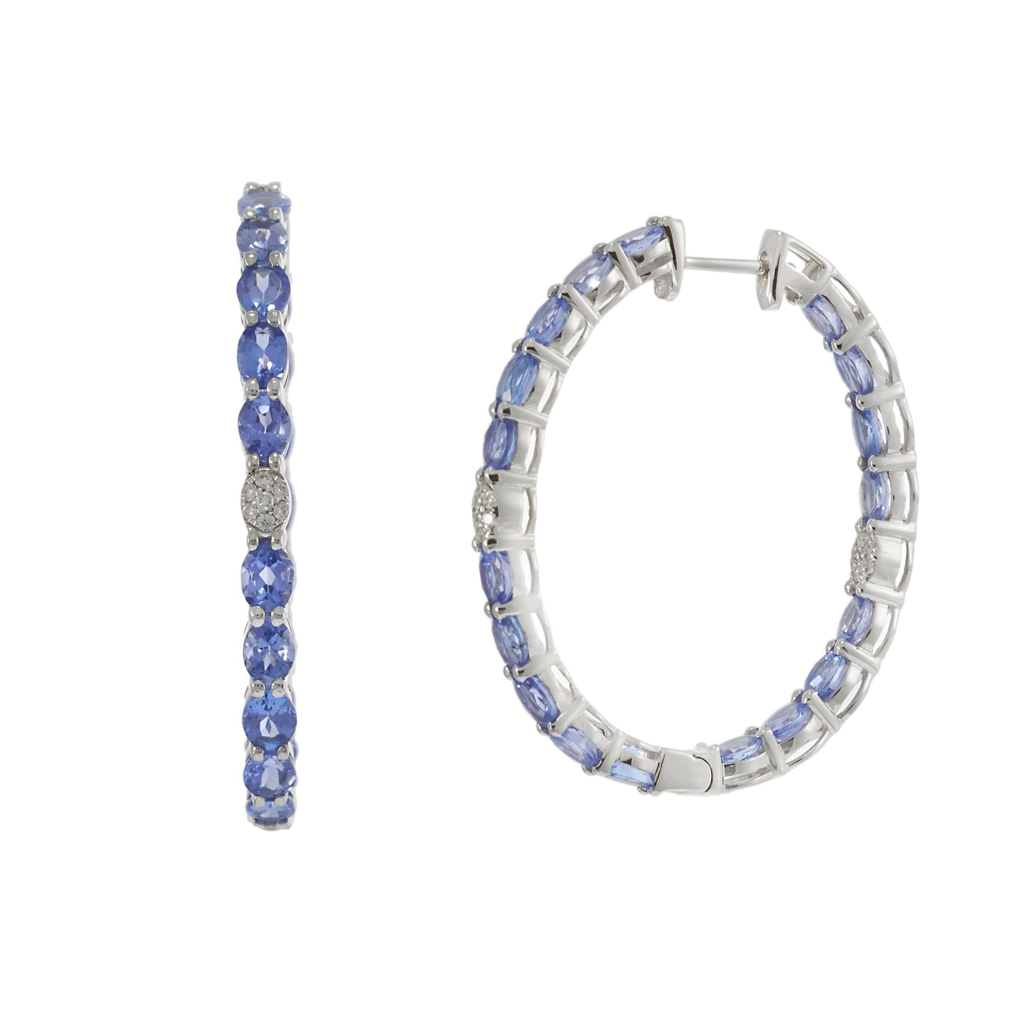 18KT White Gold Oval Tanzanite and Diamond In-and-Out Hoop Earrings