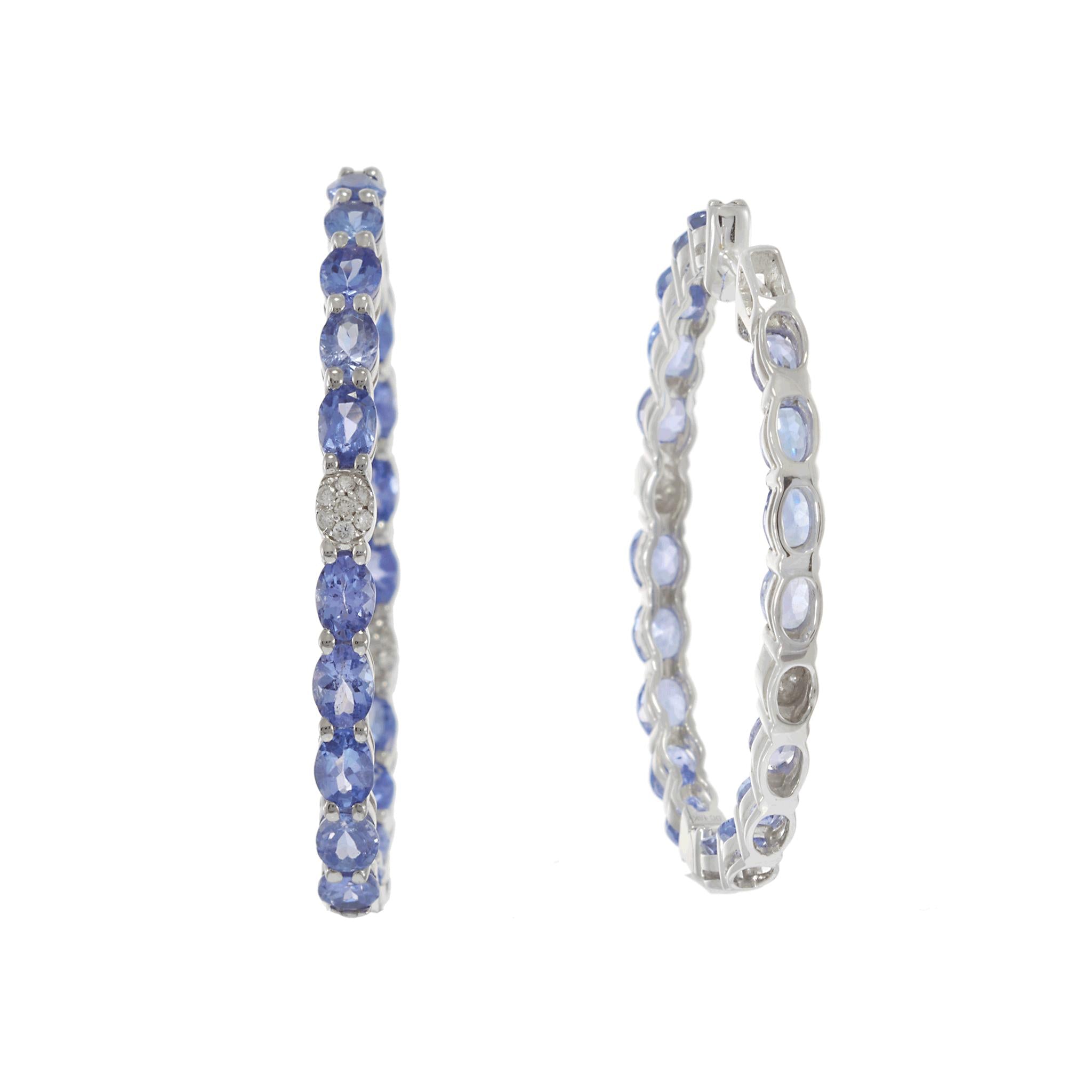 18KT White Gold Oval Tanzanite and Diamond In-and-Out Hoop Earrings