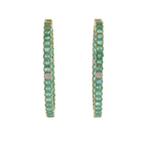 18KT Yellow Gold Oval Emerald and Diamond In-and-Out Hoop Earrings