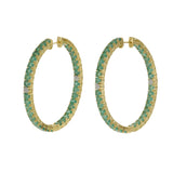 18KT Yellow Gold Oval Emerald and Diamond In-and-Out Hoop Earrings