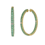 18KT Yellow Gold Oval Emerald and Diamond In-and-Out Hoop Earrings