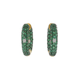 18KT Yellow Gold Round Emerald and Diamond In-and-Out Oval Hoop Earrings