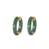 18KT Yellow Gold Round Emerald and Diamond In-and-Out Oval Hoop Earrings