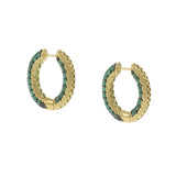 18KT Yellow Gold Round Emerald and Diamond In-and-Out Oval Hoop Earrings