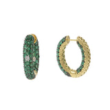 18KT Yellow Gold Round Emerald and Diamond In-and-Out Oval Hoop Earrings