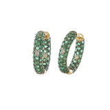 18KT Yellow Gold Emerald and Diamond Huggie Hoop Earrings