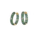 18KT Yellow Gold Emerald and Diamond Huggie Hoop Earrings