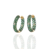 18KT Yellow Gold Emerald and Diamond Huggie Hoop Earrings
