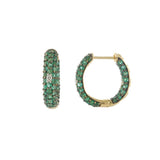 18KT Yellow Gold Emerald and Diamond Huggie Hoop Earrings