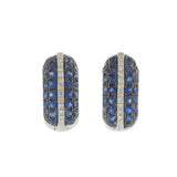 Blue Sapphire and Diamond Pavé Huggie Earrings with 18KT White Gold