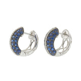 Blue Sapphire and Diamond Pavé Huggie Earrings with 18KT White Gold