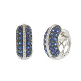 Blue Sapphire and Diamond Pavé Huggie Earrings with 18KT White Gold