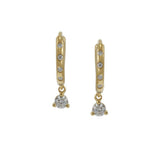 18KT Yellow Gold Diamond Mini Huggie Earrings with Hanging Diamond