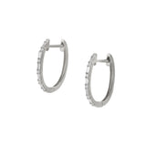 18KT White Gold Diamond Huggie Earrings with Round & Baguette Cuts