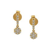 18KT Yellow Gold Diamond Drop Earrings with Flower Cluster Design