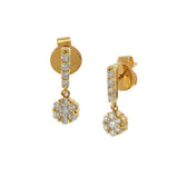 18KT Yellow Gold Diamond Drop Earrings with Flower Cluster Design