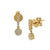 18KT Yellow Gold Diamond Drop Earrings with Flower Cluster Design