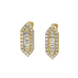 18KT Yellow Gold Diamond Huggie Earrings with Round and Baguette Cuts