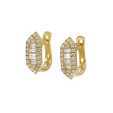 18KT Yellow Gold Diamond Huggie Earrings with Round and Baguette Cuts