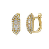 18KT Yellow Gold Diamond Huggie Earrings with Round and Baguette Cuts