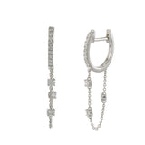 18KT White Gold Diamond Huggie Earrings with Chain Extension