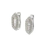 Round and Baguette Diamond Huggie Earrings in 18KT White Gold