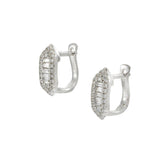 Round and Baguette Diamond Huggie Earrings in 18KT White Gold