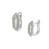 Round and Baguette Diamond Huggie Earrings in 18KT White Gold