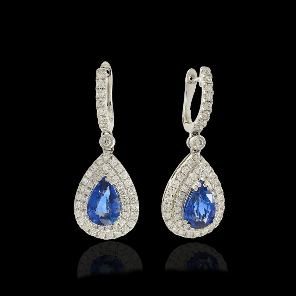18KT White Gold Blue Sapphire and Diamond Pear Drop Earrings
