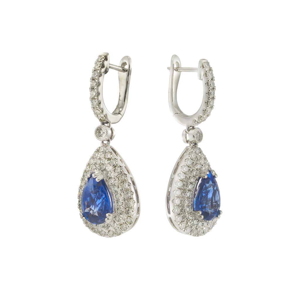 18KT White Gold Blue Sapphire and Diamond Pear Drop Earrings