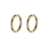 18KT Yellow Gold Multi Color Sapphire And Diamond Hoop Earrings