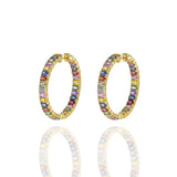 18KT Yellow Gold Multi Color Sapphire And Diamond Hoop Earrings