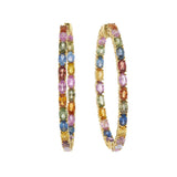 Multi-Color Sapphire Oval Hoop Earrings in 18KT Yellow Gold