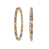 Multi-Color Sapphire Oval Hoop Earrings in 18KT Yellow Gold