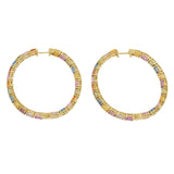 Multi-Color Sapphire Oval Hoop Earrings in 18KT Yellow Gold
