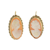 Antique Victorian Era 14KT Yellow Gold Portrait Cameo Earrings